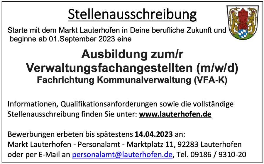 Stellenausschreibung in Lauterhofen